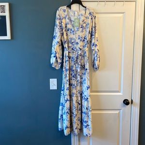 H&M Tie Belt Button Front Floral Maxi